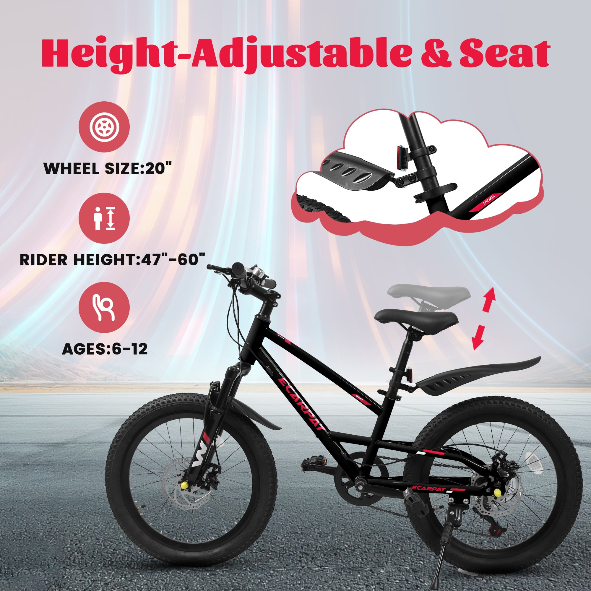 20" Mountain Bike, 7-Speed with Durable Steel Frame & Front Suspension - Grey