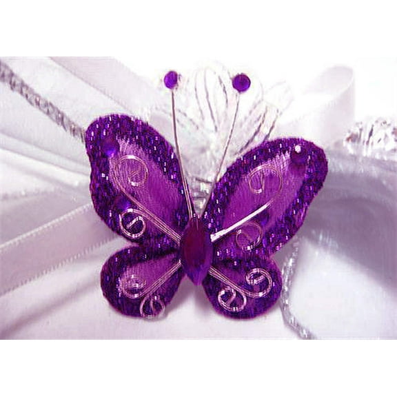 2" Rhinestone and Glitter Organza Decorative Embellishment Butterflies Purple (50 Pieces)