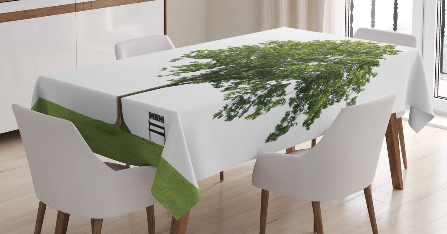 Farm House Decor Tablecloth, Bench under Majestic Tree Looks Like