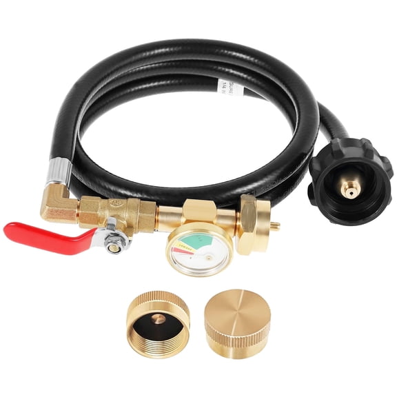 FUYGRCJ Propane Refill Adapter Hose with Pressure Gauge, 50 Inch Propane Tank Refill Hose with ON-Off Control Valve, Heavy Duty Brass Connector for Camping Stove, Heater