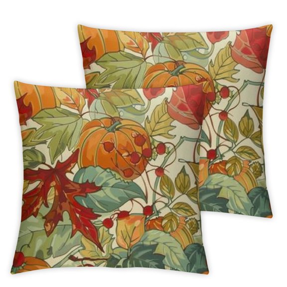 Ullo0ord Fall Leaf and Pumpkin Pillowcovers Set of 2 Orange and Red Autumn Throw Pillow Covers Thanksgiving Cushion Case for Sofa Home Decor Bedroom Living Room 12x12in