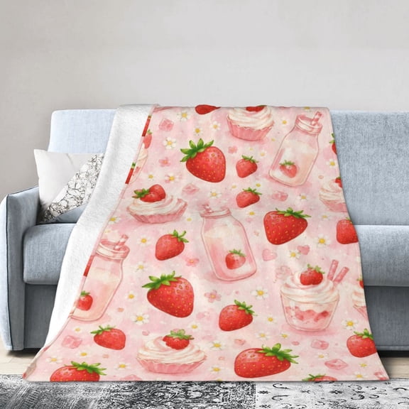 Strawberry Cupcake Blanket Gift Throw Blanket Cute Dessert Gift for Women Kitchen Decor 50x40
