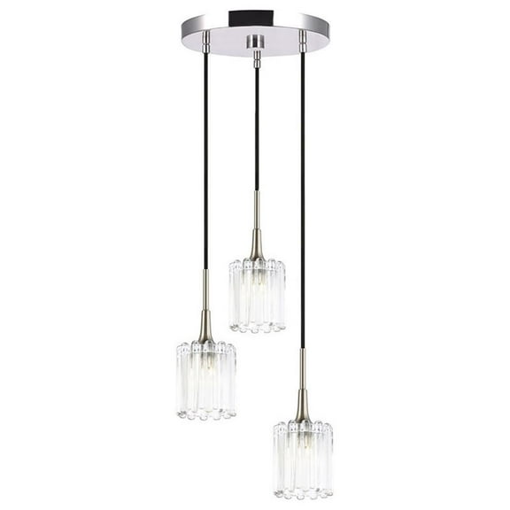 Woodbridge Lighting Regent Park 3-Light Swizzle Glass Pendant in Satin Nickel