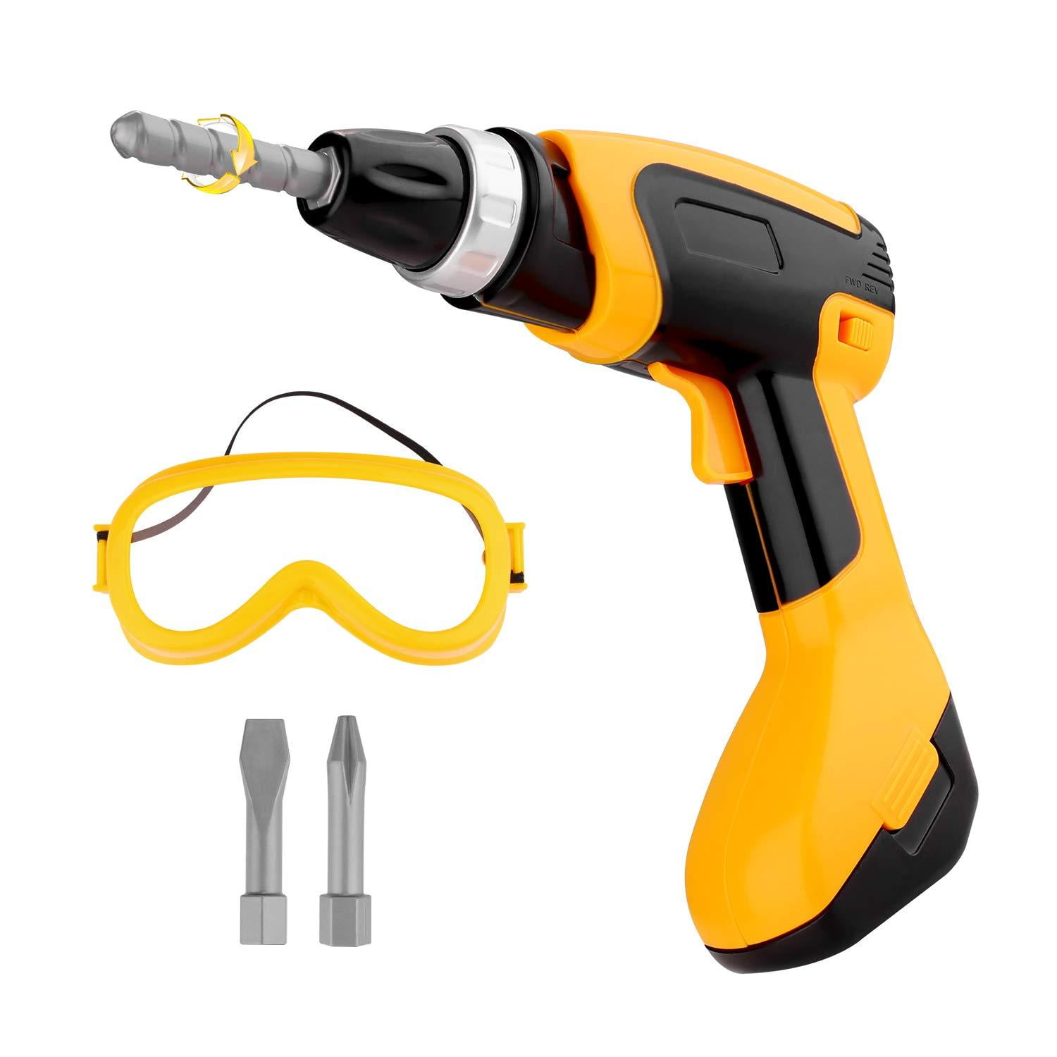 Toy Power Tool Drill, Kids Power Construction Tool Electric Drill with Goggle, Toddlers Toy Shop