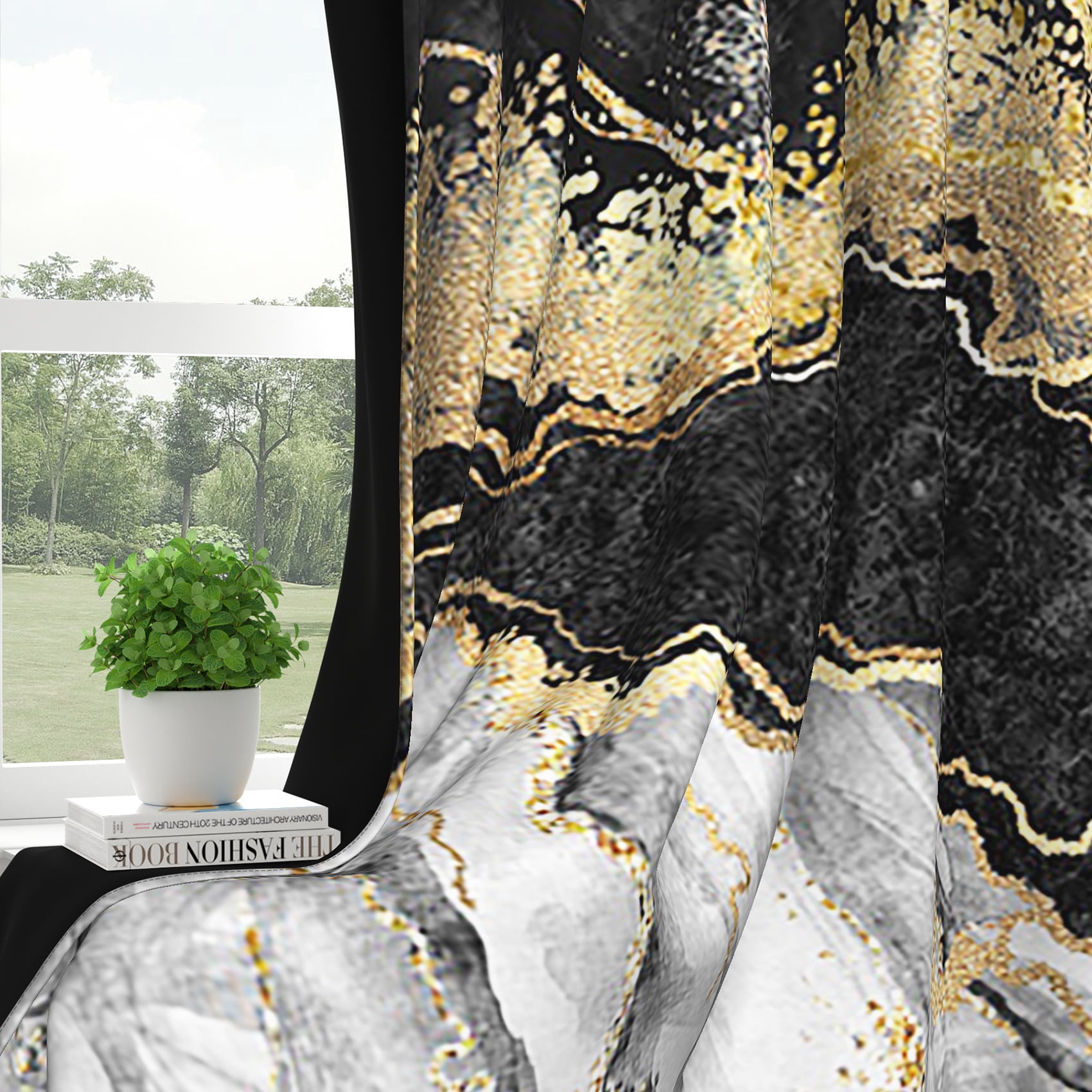 Dashan Black Gold Gray Marble Blackout Curtains for Bedroom Living Room Decor Grommet Window Drapes 42x63 Inch,2 Panels