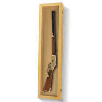 PENNZONI Rifle Gun Display Case, Clear Acrylic & Hardwood Cabinet, Golden Oak, No Felt