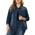 thumbnail image 6 of Unique Bargains Women's Plus Size Long Sleeve Button Front Washed Denim Jacket, 6 of 7