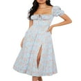 thumbnail image 3 of Robe Bohème Florale pour Femmes Manches Courtes Bouffantes Col Carré Fendue Longue Robe Maxi, 3 of 6