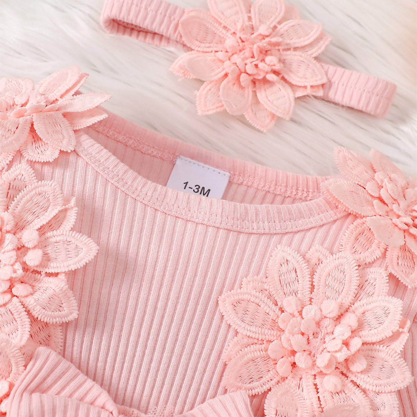 Mercatoo Toddler Baby Girl Floral Lace Romper Dress Headband Toddler First Birthday Baptism Outfits Princess Jumpsuit Bodysuit