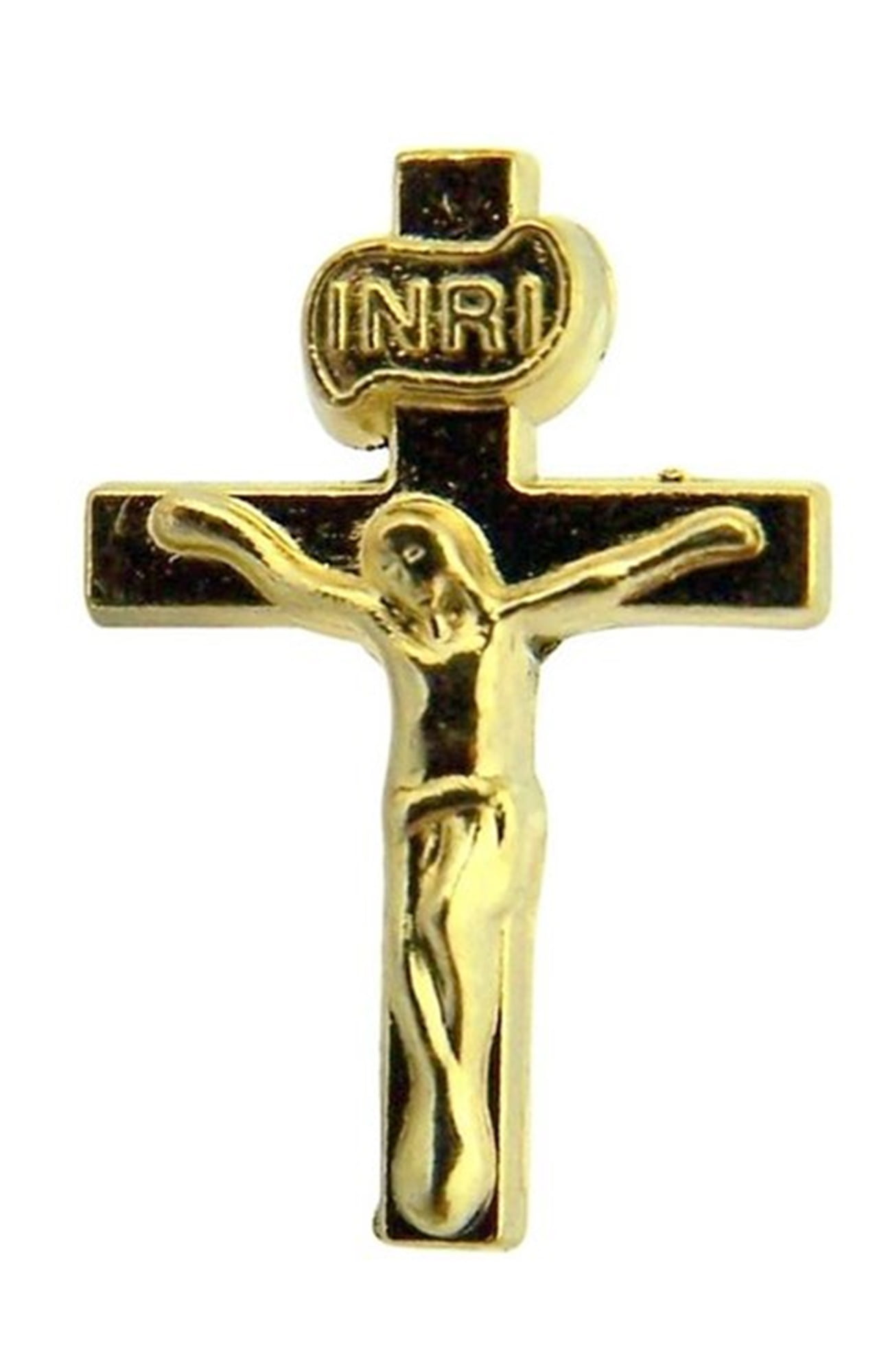 Gold Tone Jesus Christ Inri Cross Crucifix Lapel Pin Or Tie Tack 34