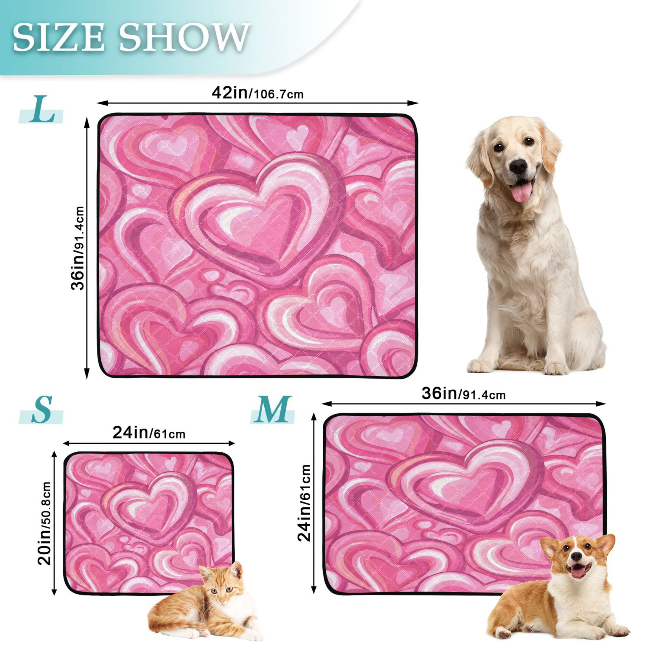 Washable Pet Pee Pads with Super Absorbent Reusable Training Pads for Dogs & Cats Pattern with Pink Hearts