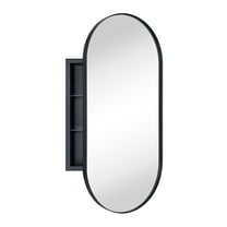 TEHOME Black Oval Recessed Stainless Steel Metal Framed Oblong Pill Shaped Bathroom Cabinet with Mirror 16x33''