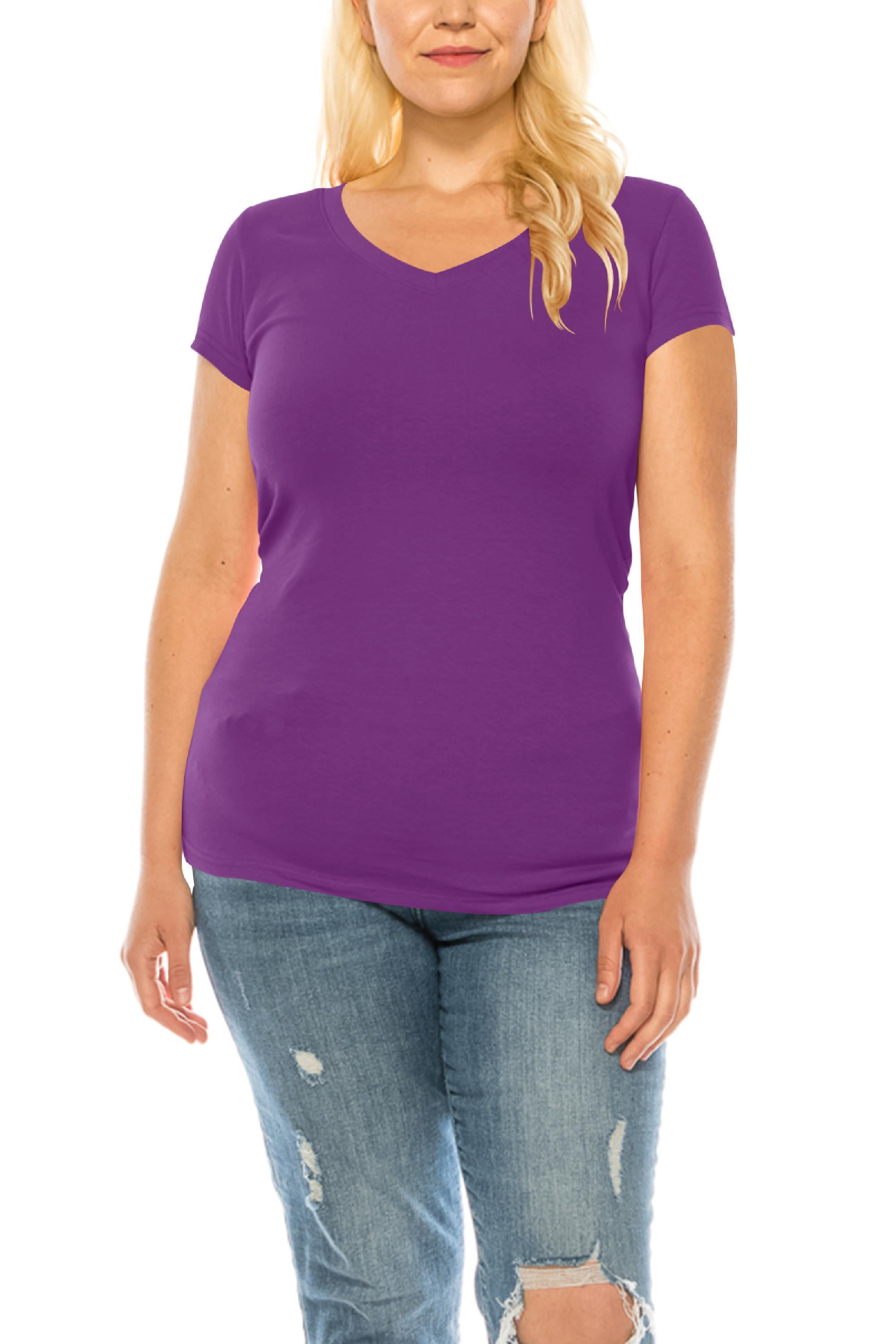 Women's Plus Size Casual Short Sleeve VNeck Solid Basic TShirt Top