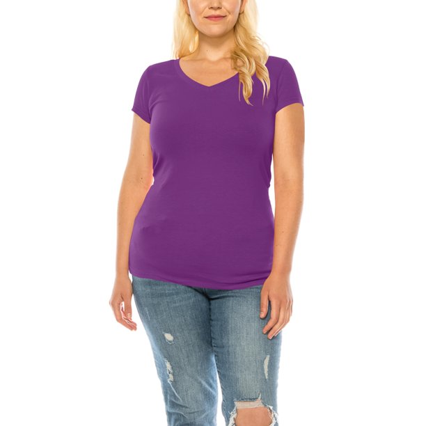Women's Plus Size Casual Short Sleeve VNeck Solid Basic TShirt Top
