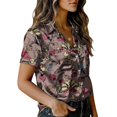 thumbnail image 5 of QASIEATN Women's Retro Shirt Women's Satin Printed Short Sleeved Shirt Vacation Style Shirt, 5 of 7