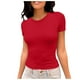 thumbnail image 1 of Camiseta de manga corta ajustada y moderna para mujer: corte ajustado y sexy, versátil con vaqueros/pantalones cortos, tejido suave para el verano, talla real, lavado en frío., 1 of 6
