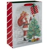 Holiday Time Gift Bag, Christmas, Santa, Christmas Tree, Red, White, Paper, Iridescent Glitter, Satin Handles