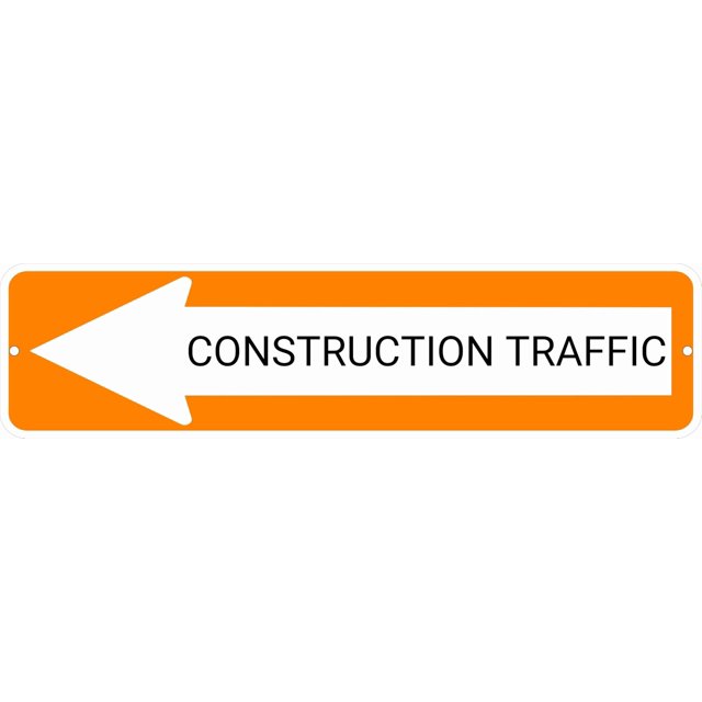 CONSTRUCTION TRAFFIC Orange Left Arrow 24 x 6 inch Aluminum Composite Sign