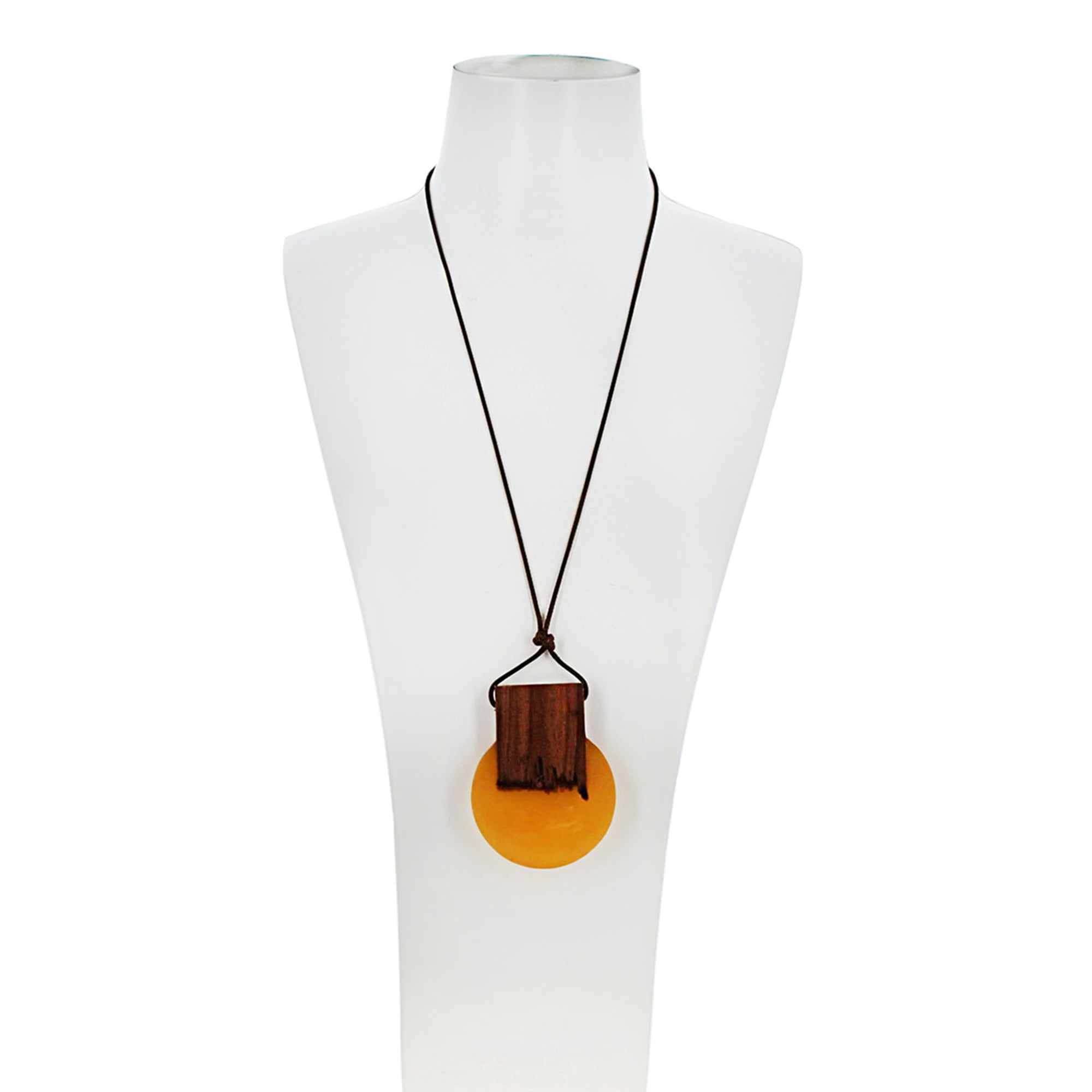 Blue Box Boutique Inc Round Yellow Resin Wood Leather Cord Necklace for Women, Teens | Wood Anniversary Gift