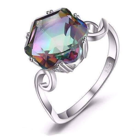 Rainbow Mystic Topaz Heart - ON SALE - Carnivale 3.2CT Buff Top Crown Rainbow Fire Mystic Topaz IOBI Precious Gems Ring 6