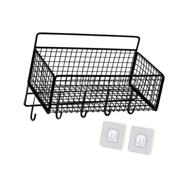Panier de Rangement en Acier Robuste Panier Suspendu au Mur M Noir avec Crochet