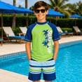 thumbnail image 3 of iXtreme Boys Rash Guard Set - 2 Piece UPF50+ Quick Dry Short Sleeve Swim Shirt & Swim Trunks for Boys, 3 of 7