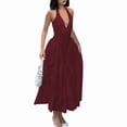 thumbnail image 3 of Women'S Summer Halter Dress Low Cut Sleeveless A Line Tulle Swing Corset Prom Formal Ball Gowns Wine Red M, 3 of 9