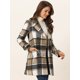 thumbnail image 2 of Abrigo De Cuadros De Invierno Doble Botonadura Solapa Mujer Allegra K Caqui Negro XS, 2 of 6