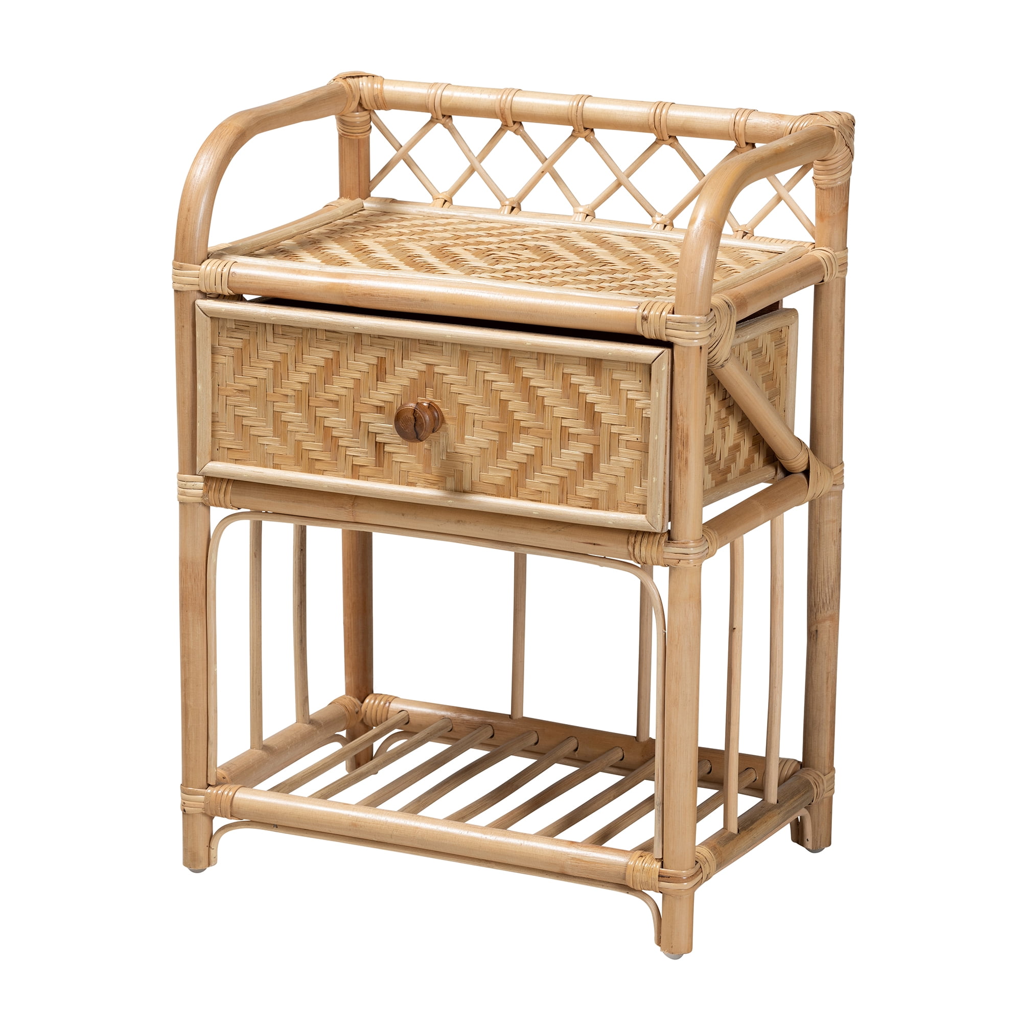 bali & pari Kobie Rattan BOHO Nightstand, 1-Drawer, Natural Brown