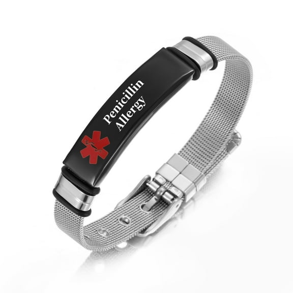 Vagzen Stainless steel Medical Alert ID Bracelet for Men Women, Engraving Penicillin Allergy