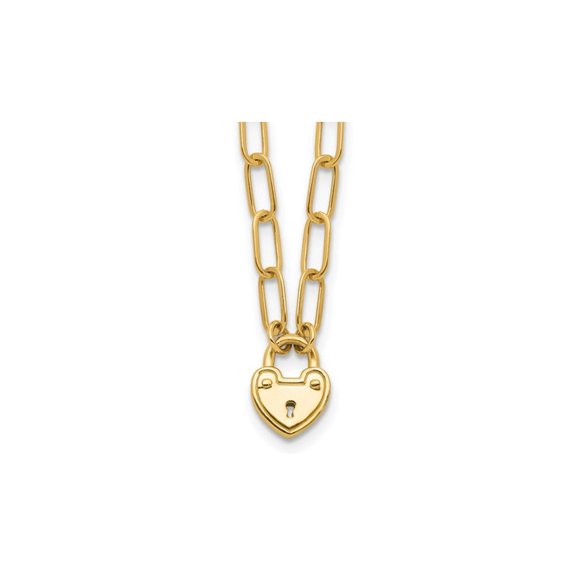 Gem & Harmony 14K Yellow Gold Heart Lock Charm Pendant Necklace with Chain for Women