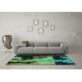 thumbnail image 3 of Ahgly Company Machine Washable Indoor Rectangle Oriental Turquoise Blue Modern Area Rugs, 7' x 10', 3 of 4