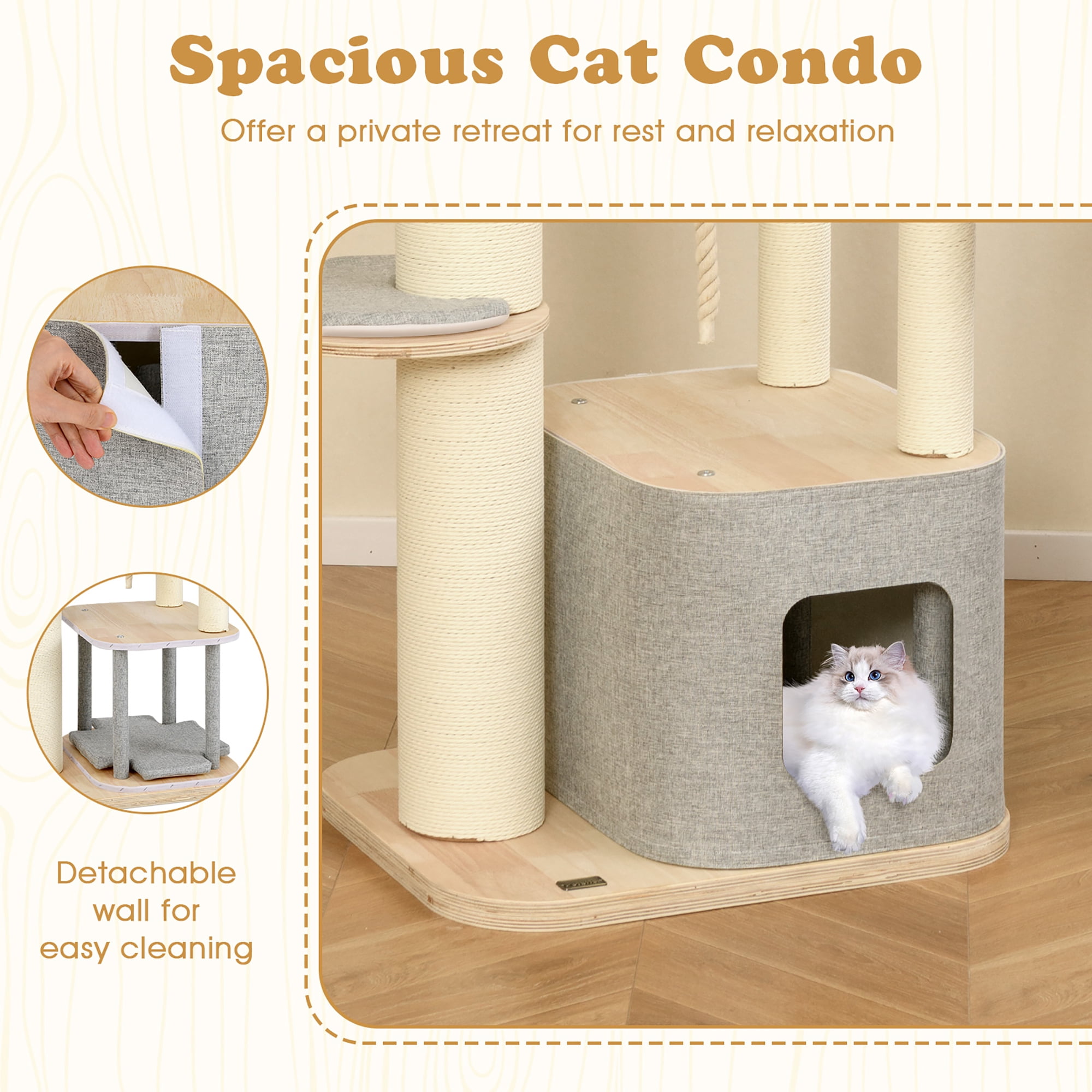 Gymax 63'' Tall Modern Cat Tree w/ Perch Condo Hammock 5.6'' Scratching Posts