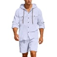 thumbnail image 4 of IWRICH Men's 2 Piece Linen Set Casual Long Sleeve Button down Hoodie Shirts and Shorts Sets Fashion Summer Beach Outfits White XL, 4 of 5