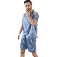 thumbnail image 2 of Aisomnus Men's Silk Pajama Set | Silky Satin | Short Sleeve Top and Shorts | Button Pajama Set, 2 of 8