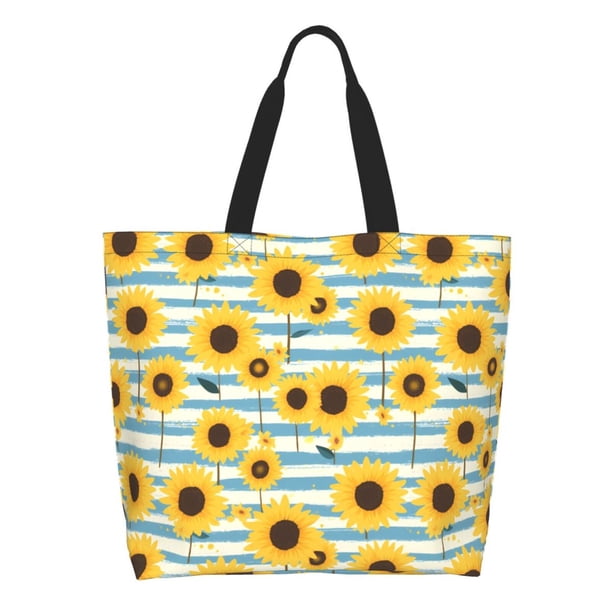 Disketp Blue White Striped Sunflower A Bolsa Tote Estampada para Mujer, Bolso de Hombro y de Mano para Compras y Viajes