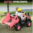 thumbnail image 5 of Rock Wheels 24V7AH 2 Seater 4WD Dumper Ride-On Construction Car, 4x200W Motors, Electric Tipping Dump Bed, Remote Control, LED Lights, Steam Spray, Helmet Included, 24" Seat - Pink, 5 of 10