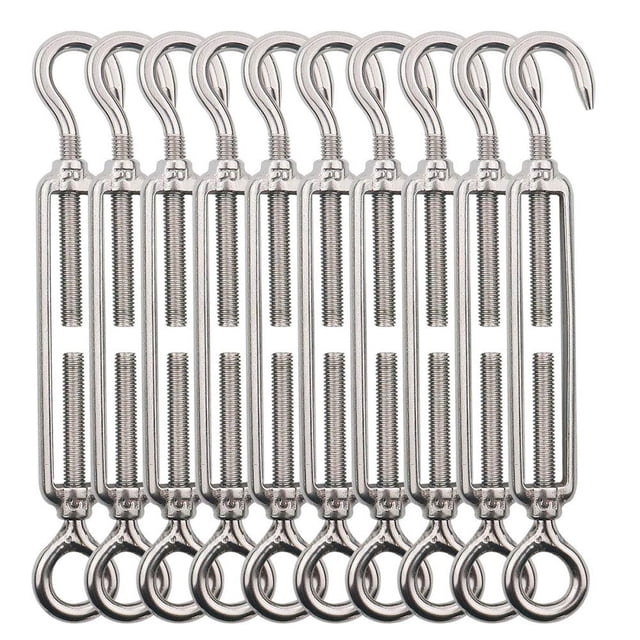 Tensor de cable con gancho M5 (gancho y argolla), tensor de alambre de acero/tensor de cable INOX en acero inoxidable 304 para tendedero, cable de acero, cuerda de acero - 10 piezas