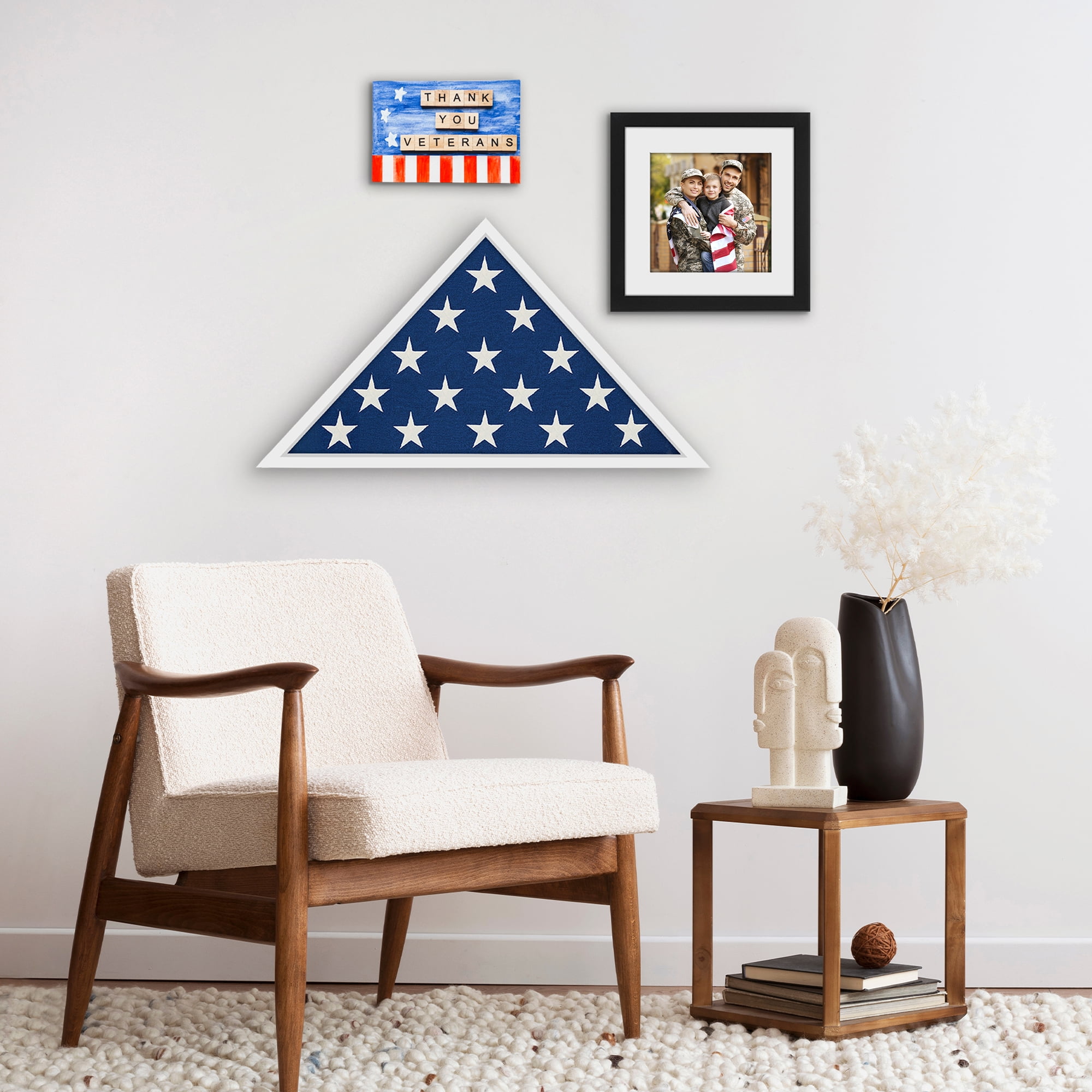 Americanflat 5x9.5 Picture Frame Large Flag Display Case Fits Folded Burial Flags Silhouette Box Wall - White