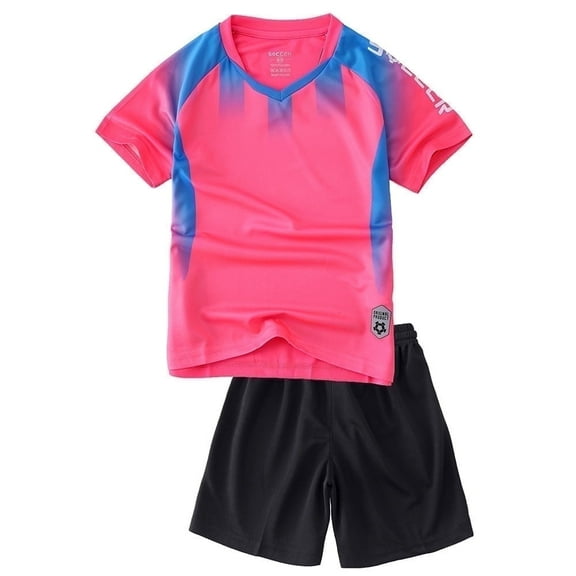 Hiheart Girls Quick Dry Short Sleeve T-shirt and Mesh Shorts Soccer Set Sports Team Uniforms Rose 7-8 Years