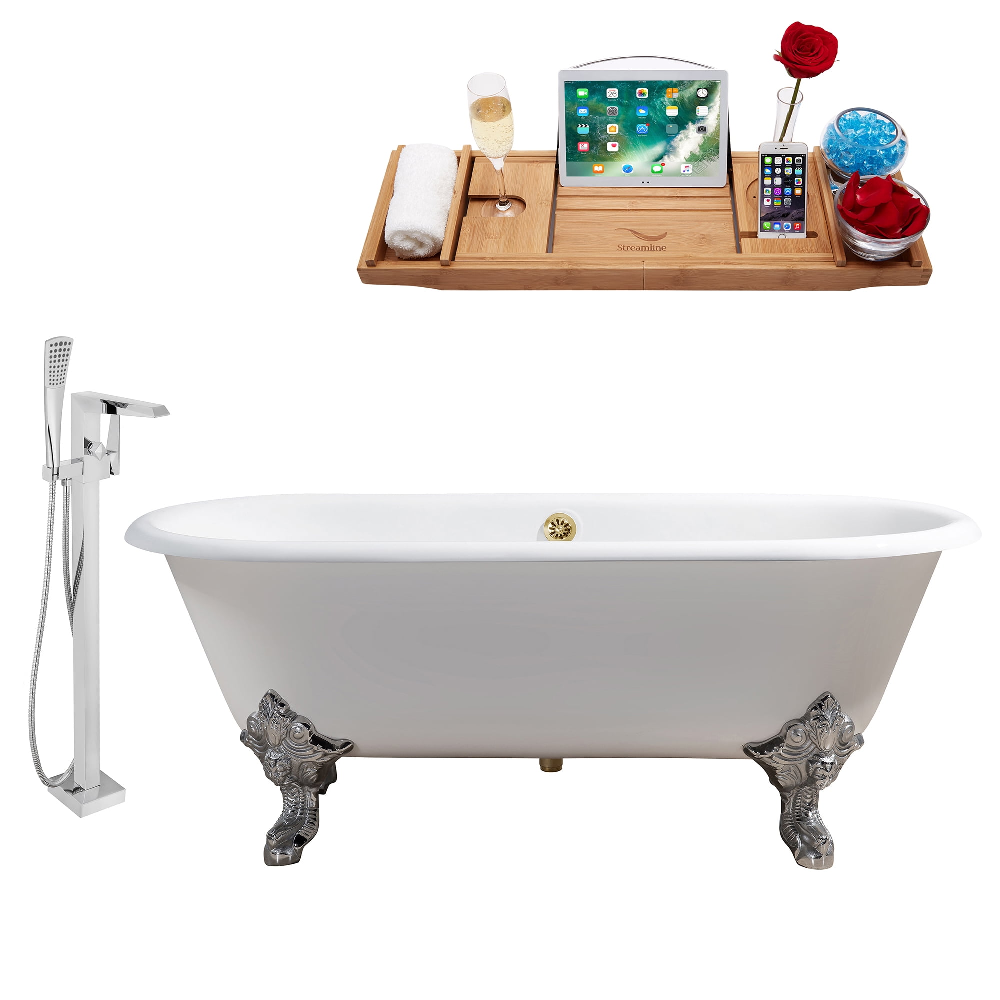 Cast Iron Tub, Faucet and Tray Set 69" RH5001CHGLD100