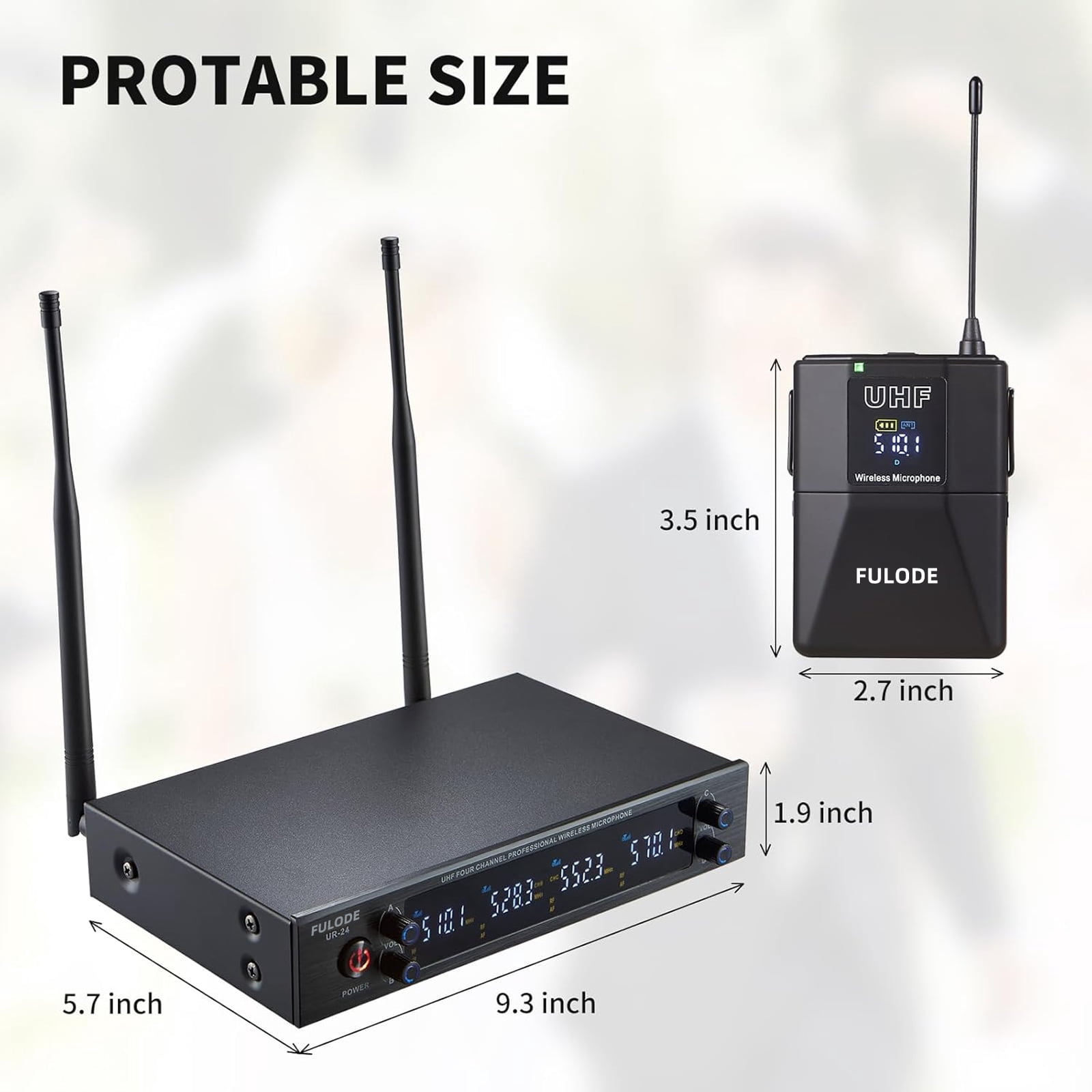 FULODE 4 Channel UHF Wireless Microphone System with Lavalier Headset Mics, 4x50 Adjustable Frequencies, Ideal for Karaoke Meeting Church, 300ft Range (4 Bodypack)