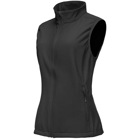 33,000ft Women's Running Vest Fleece Lined Zip Up Windproof Lightweight Softshell Vests Outerwear for Golf Hiking Sports Black Large