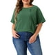 thumbnail image 1 of Blusa de mujer de talla grande Agnes Orinda, de manga corta, cuello redondo, de algodón y lino, camiseta 1X en verde militar, 1 of 6