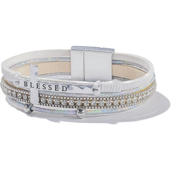 Cross Leather Bracelets Christian Jewelry Religious Gifts For Women Boho Wrap Cuff Bangle Bracelets With Magnetic Clasp[z4073]