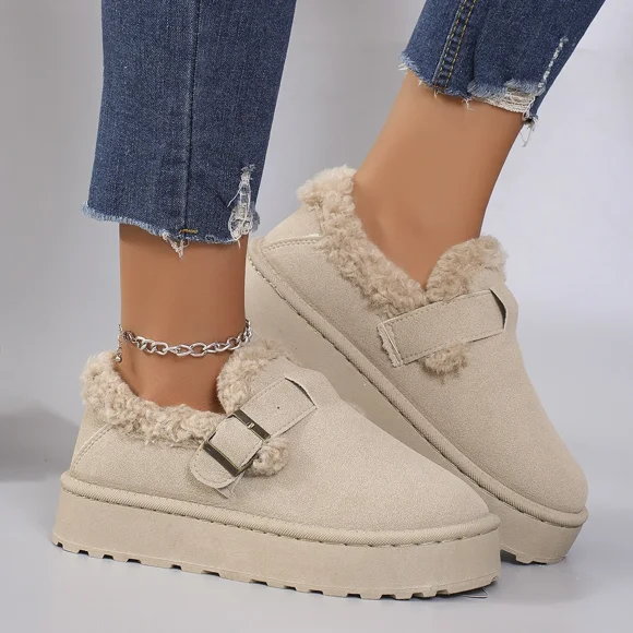 Nouvelles Chaussures d'Hiver pour Femmes Chaussures Boken Mode Rétro en Peluche Chaussures en Coton Semelle Plate Bottes à Plateforme pour Femmes