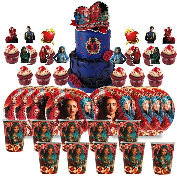 Descendants Rise Red Birthday Cups Party Supplies Plates Decorations Cake Topper Decor