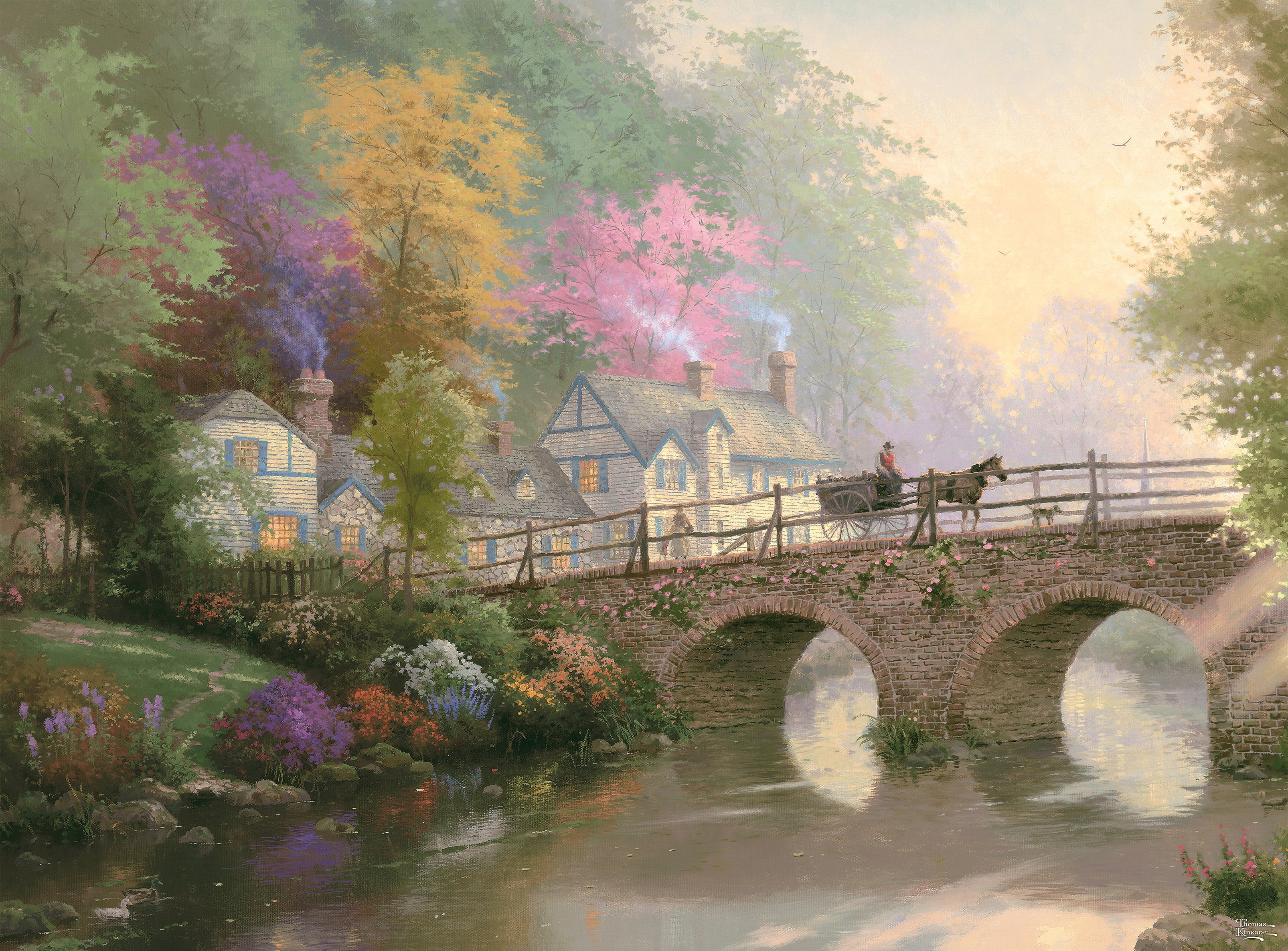 Ceaco Thomas Kinkade Hometown Bridge 1000-Piece Interlocking Jigsaw Puzzle for Adults Ages 14+