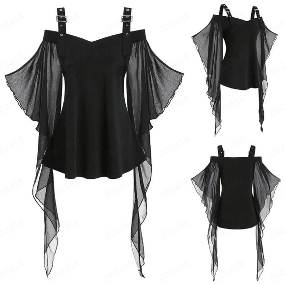 SMihono Womens Tops Womens Tank Top Women Halloween Gothic Criss Cross Sequined Insert Butterfly Sleeve T-shirt Tops Tank Tops for Women Womens Summer Tops