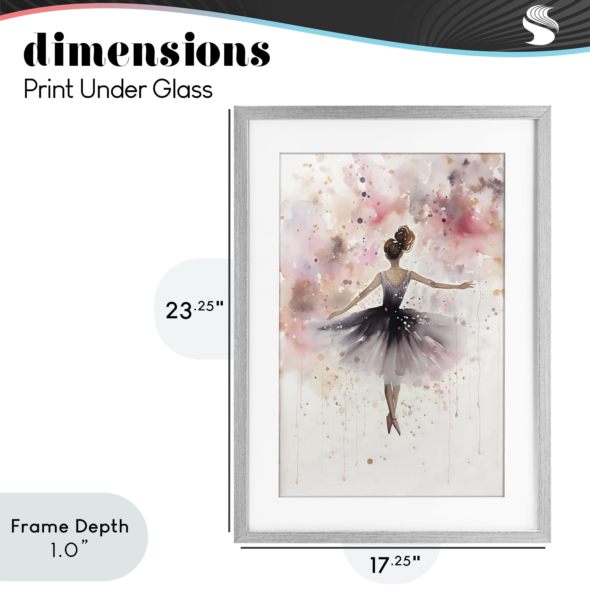 Stupell Industries Watercolor Ballerina Atmosphere Gray Framed Print Under Glass, design by Creative Studio